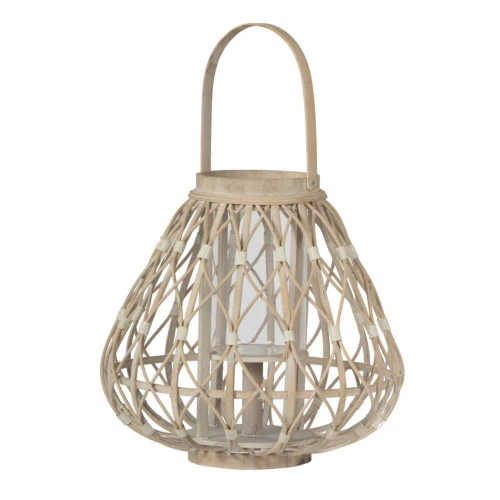 17.5" Brown And Clear Contemporary Woven Traditional Style Tapered Lantern 4 17.5" Brown And Clear Contemporary Woven Traditional Style Tapered Lantern - Image 2