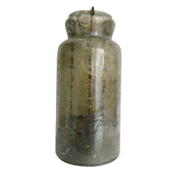 19" Green And Black Antique Style Glass Candle Holder