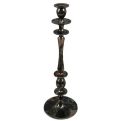 18.75" Bronze And Green Vintage Style Glossy Shine Candle Holder
