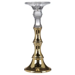 11.75" Gold And Clear Classic Finial Candle Holder