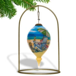 4.75” Blue And Beige Beach Themed Hand Painted Mouth Blown Glass Hanging Christmas Ornament -Christmas Decoration Store dacf 1710303 3 72958.1601516016