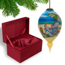 4.75” Blue And Beige Beach Themed Hand Painted Mouth Blown Glass Hanging Christmas Ornament -Christmas Decoration Store dacf 1710303 4 72733.1601516017