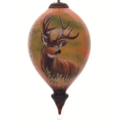 4.75” Brown Mule Deer Hand Painted Mouth Blown Glass Hanging Christmas Ornament