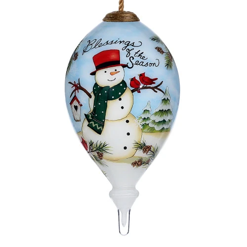6" Hand Painted Mouth Blown Glass Snowman Finial Christmas Ornament 3 6" Hand Painted Mouth Blown Glass Snowman Finial Christmas Ornament
