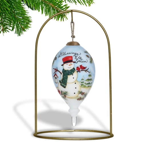 6" Hand Painted Mouth Blown Glass Snowman Finial Christmas Ornament 6 6" Hand Painted Mouth Blown Glass Snowman Finial Christmas Ornament - Image 4