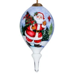 3.75” Red And White Santa Claus Hand Painted Mouth Blown Glass Hanging Christmas Ornament
