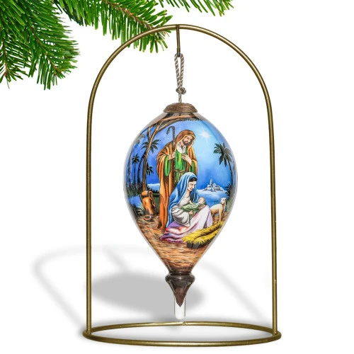 6" Holy Family Religious Christmas Finial Shaped Glass Ornament 5 6" Holy Family Religious Christmas Finial Shaped Glass Ornament - Image 3