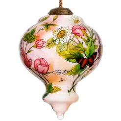 3.75” White And Green Floral Design Hand Painted Mouth Blown Glass Hanging Christmas Ornament -Christmas Decoration Store dacf 1911084 3 02456.1601516041