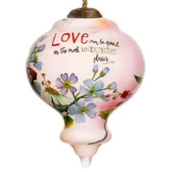 3.75” White And Green Floral Design Hand Painted Mouth Blown Glass Hanging Christmas Ornament