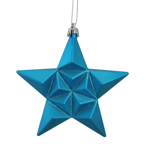 12ct Matte Turquoise Blue Glittered Star Shatterproof Christmas Ornaments 5" (127mm) 3 12ct Matte Turquoise Blue Glittered Star Shatterproof Christmas Ornaments 5" (127mm)