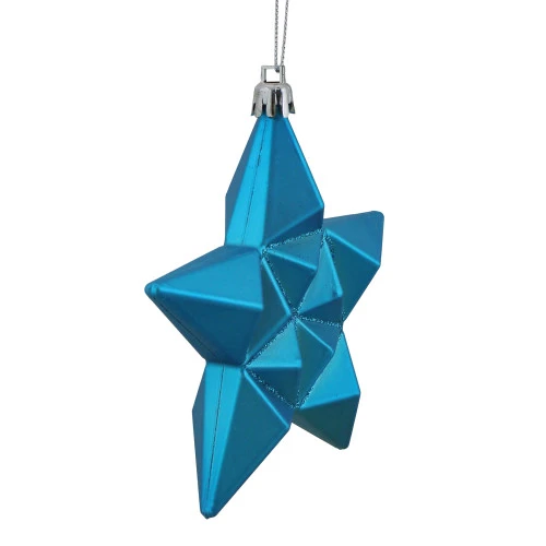 12ct Matte Turquoise Blue Glittered Star Shatterproof Christmas Ornaments 5" (127mm) 4 12ct Matte Turquoise Blue Glittered Star Shatterproof Christmas Ornaments 5" (127mm) - Image 2