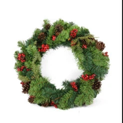Green And Red Berry With Pine Cone Artificial Christmas Wreath - 24-Inch, Unlit