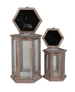 Set Of 2 Brown And Black Distressed Hexagonal Handmade Lantern With Metal Top 25" -Christmas Decoration Store dcri 5278 2 3 26039.1587644327