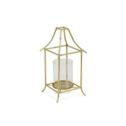 12.25" Gold And Clear Bamboo Style Candle Holder