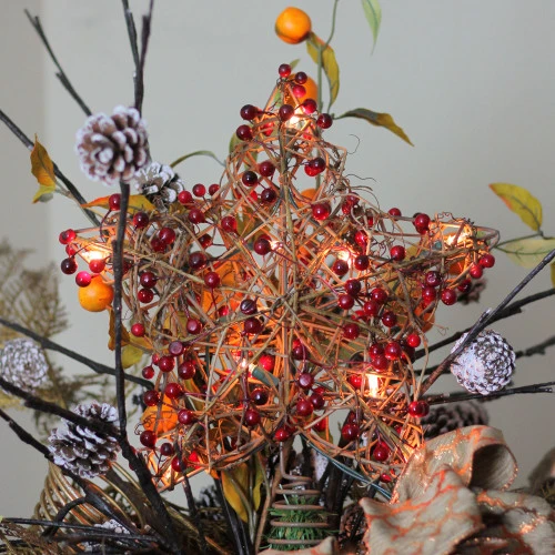 Northlight 13.5" Brown Rattan With Red Berries Star Christmas Tree Topper - Clear Lights 5 Northlight 13.5" Brown Rattan With Red Berries Star Christmas Tree Topper - Clear Lights - Image 3