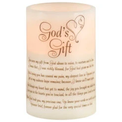 6” White LED Flickering “God’s Gift” Flameless Wax Candle