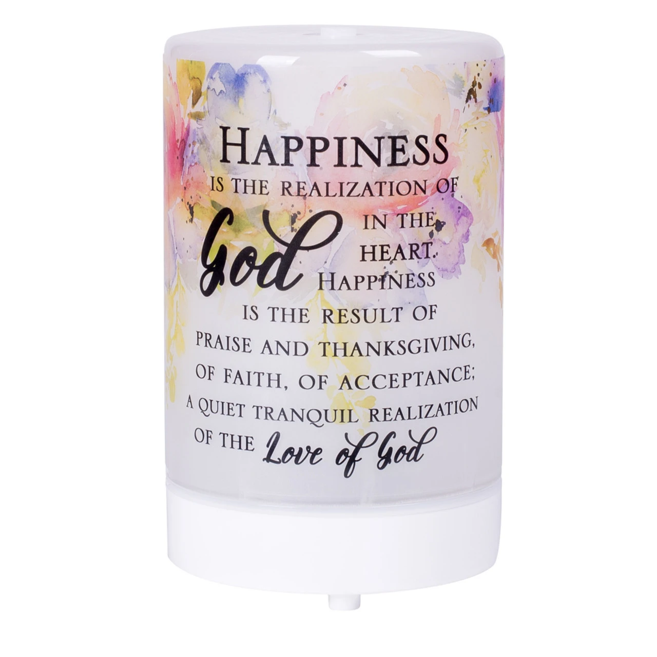 5.75” LED Frosted "Happiness” Religious Cylindrical Watercolor Essential Oil Diffuser 3 5.75” LED Frosted "Happiness” Religious Cylindrical Watercolor Essential Oil Diffuser