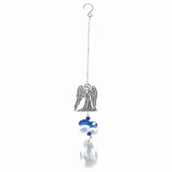 10" Metal Angel Dangle Ornament With Blue And White Crystals