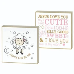 4" White And Beige Jesus Loves Me Girl Double Sided Printing Tabletop Plaque - 34141698