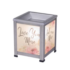 5" Gray And Pink "Love You More" Glass Candle Warmer