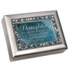 8" Silver Colored And Green Topaz Jewel Boarded Rectangular "Daughter" Printed Musical Box