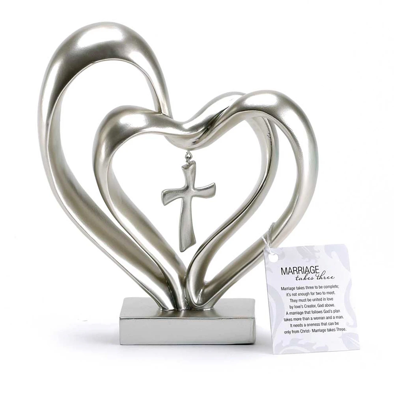 13" Silver Colored Heart With Religious Cross Figurine 3 13" Silver Colored Heart With Religious Cross Figurine