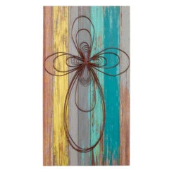 22" Gray And Blue Cross On Rectangular Wall Plaque