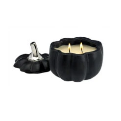 Set Of 2 Matte Black And Silver Unique Pumpkin-Designed Candle, 4.5"