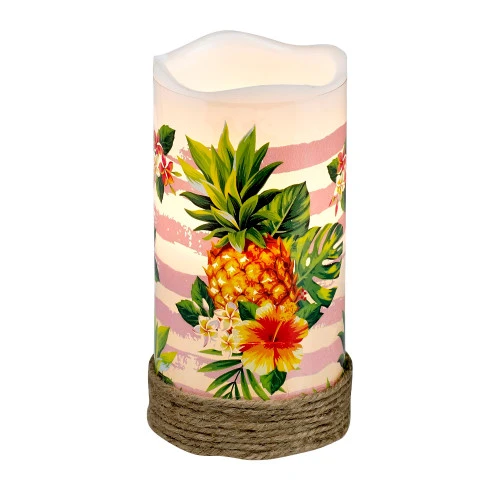 Set Of 4 Yellow And Green Pineapple Themed LED Candle 6" 4 Set Of 4 Yellow And Green Pineapple Themed LED Candle 6" - Image 2