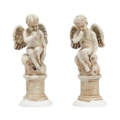 Department 56 Set Of 2 Ivory And White Distressed Cherub Figurines 2.25"