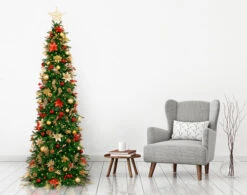 5.5' Pre-Lit Gold And Red Artificial Pine Christmas Tree – Clear LED Lights -Christmas Decoration Store dezy2018 et hist 5520236 28856.1587644093