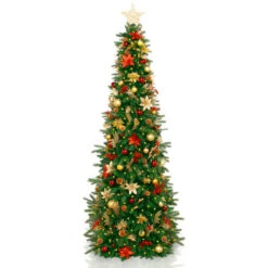 5.5' Pre-Lit Gold And Red Artificial Pine Christmas Tree – Clear LED Lights