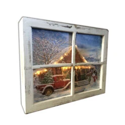 Christmas Central 10" White And Blue Lighted Country Store Christmas Rectangular Shadow Box Decoration
