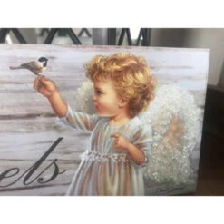 Christmas Central White And Gray Angel Printed Rectangular Wall Sign With Rope Hanger 4" X 10" -Christmas Decoration Store dglow a1008 3 60620.1587644004