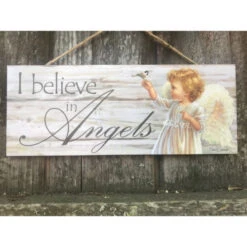 Christmas Central White And Gray Angel Printed Rectangular Wall Sign With Rope Hanger 4" X 10" -Christmas Decoration Store dglow a1008 4 65397.1587644004