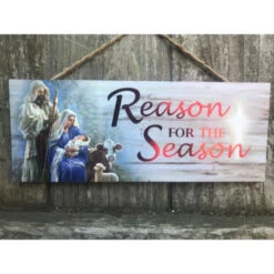 Christmas Central Red And Blue Reason For The Season Christmas Rectangular Sign With Rope Hanger 4" X 10" -Christmas Decoration Store dglow a1012 3 00933.1587644198