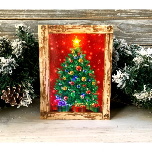 8" Green And Red Christmas Tree Lighted Table Decor 4 8" Green And Red Christmas Tree Lighted Table Decor - Image 2