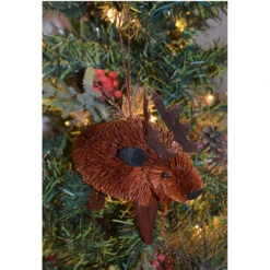 6” Brown And Black Bristle Brush Handcrafted Moose Hanging Figurine Ornament - 33479732