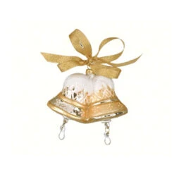 5.63" Gold Merry Bells Hand Blown Glass Hanging Figurine Ornament