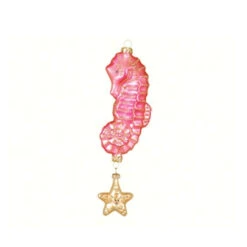 7.25" Pink Twinkle Seahorse Hand Blown Glass Hanging Figurine Ornament