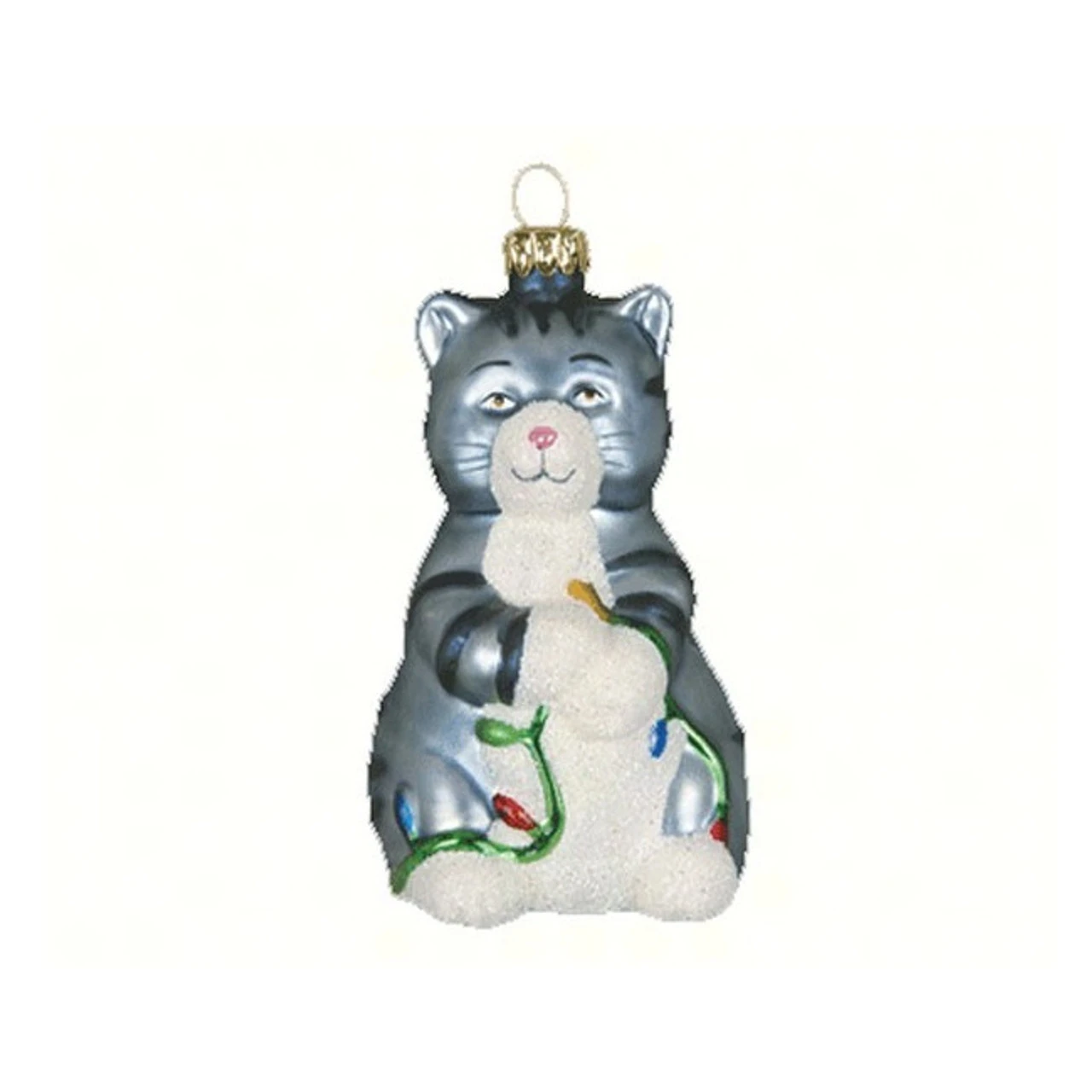 5.63" Gray And White Big Kitty Hand Blown Glass Hanging Figurine Ornament 3 5.63" Gray And White Big Kitty Hand Blown Glass Hanging Figurine Ornament