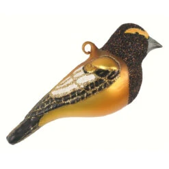 4.5” Black And Gold Evening Grosbeak Hand Blown Glass Hanging Figurine Ornament - 33479873