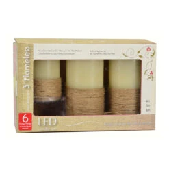 3 Piece Flameless Candle Pillar Jute Wrapped Set With Timer - 33480191