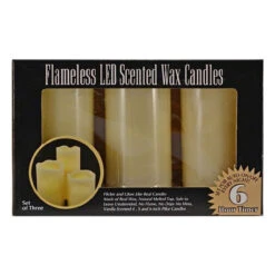 Pack Of 3 Ivory Wax Melted Top Scented Pillar Flameless LED Candles With Timer 6" - 33480192