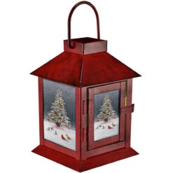 6.4” Red And White Christmas Tree Bird Gathering LED Lantern - 33480215