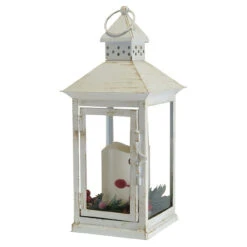 13.5” White And Clear Holiday Berry And Pine Ring LED Lantern – Battery Operated - 33480222