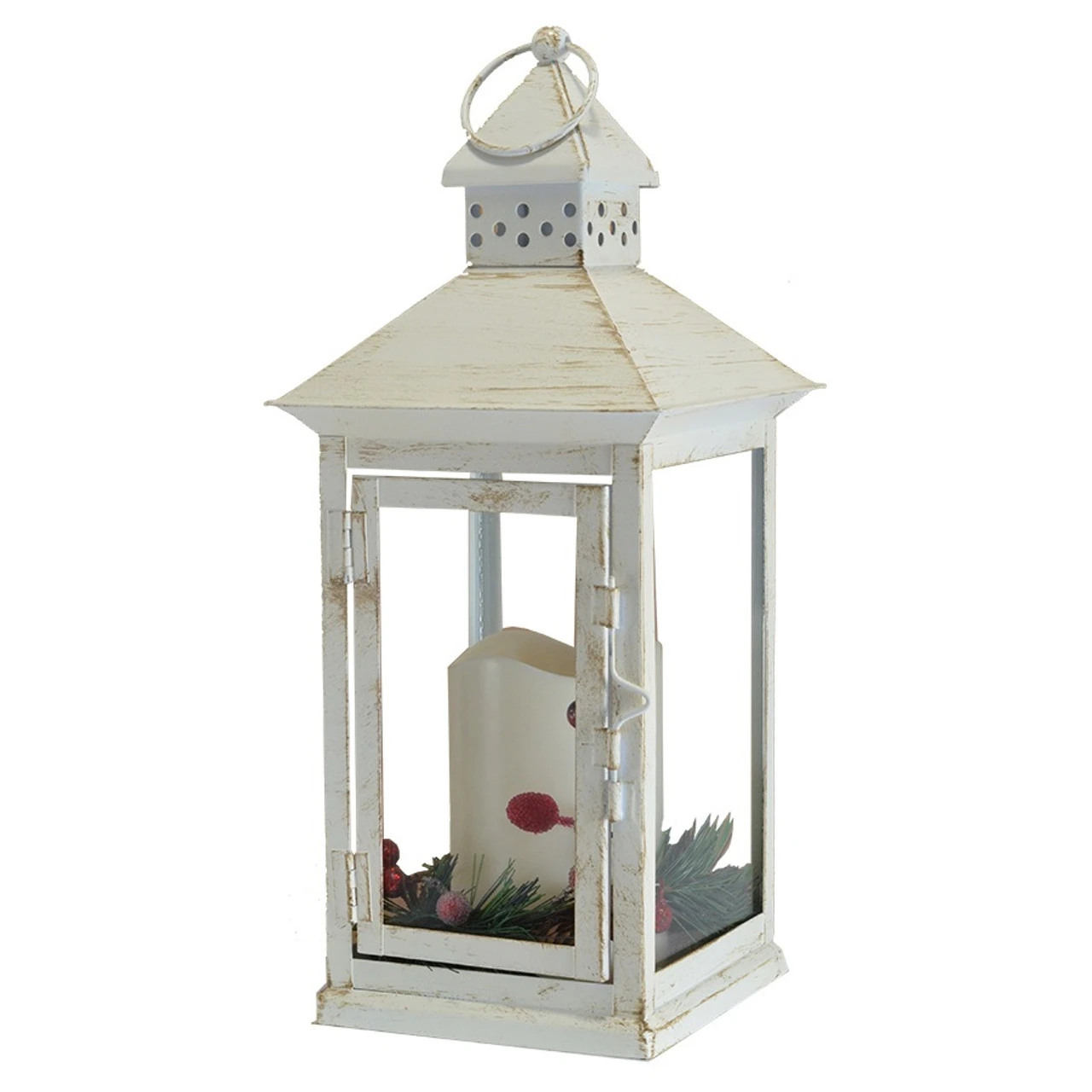 13.5” White And Clear Holiday Berry And Pine Ring LED Lantern – Battery Operated - 33480222 3 13.5” White And Clear Holiday Berry And Pine Ring LED Lantern – Battery Operated - 33480222