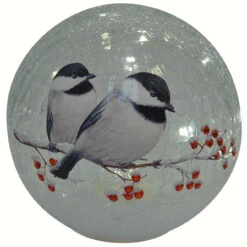 6.78” Gray And Black Chickadee Crackle Glass Globe - Battery Operated - 33480232