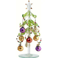 7.5" Translucent Green Tree Glass With Multi-Color Pear Ornament Wine Charms