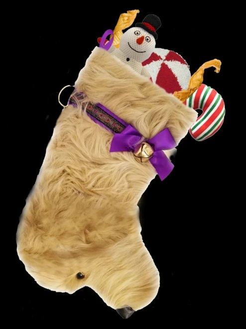 21.5" Purple And Beige Doodle Dog Christmas Stocking 3 21.5" Purple And Beige Doodle Dog Christmas Stocking